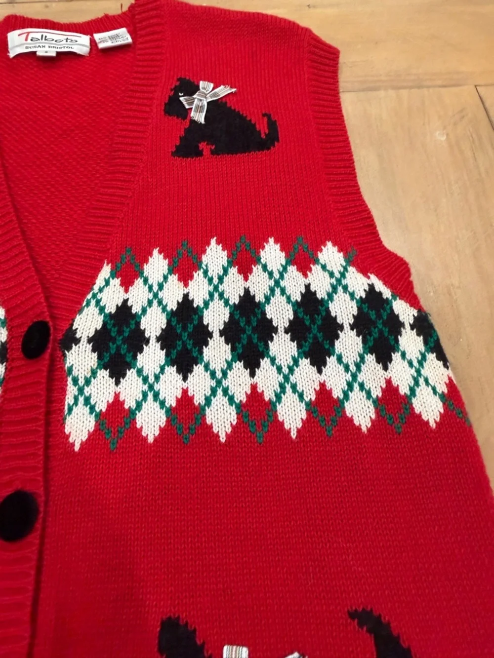 Talbots Susan Bristol Scottie Dog Sweater Vest with Argyle Bows Velvet Buttons S - Picture 4 of 7